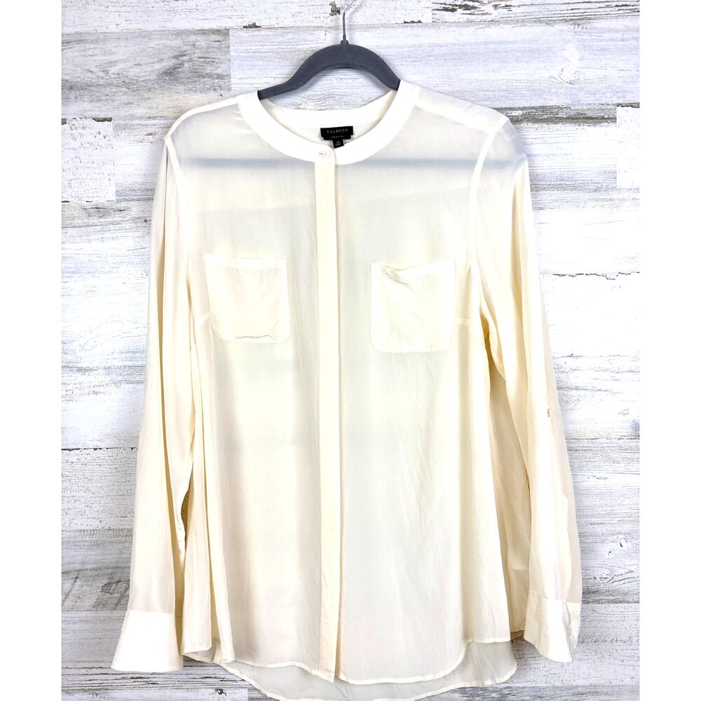 Talbots Womens 14 Cream Washable 100% Silk Long Sleeve Button-Up Dress Shirt NEW